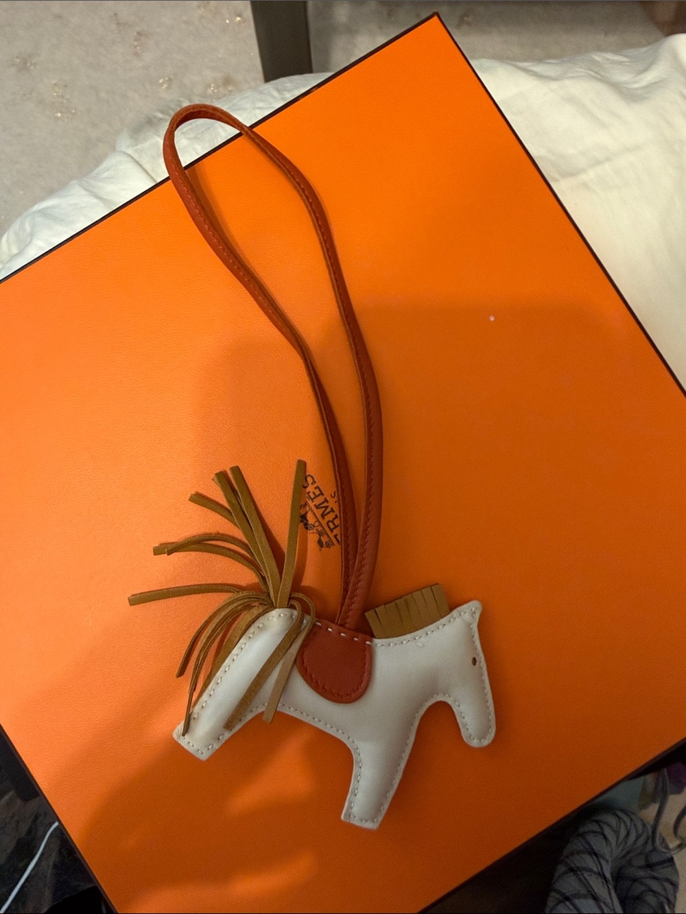 Leather Horse Bag Charm - White and Tan